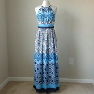 Geo print blue maxi dress